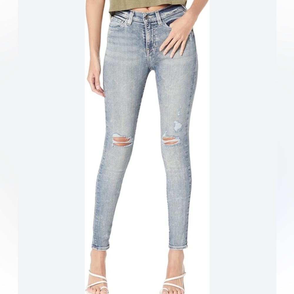 True Religion Halle High Rise super Skinny Light Blue Distressed Jeans SZ 24